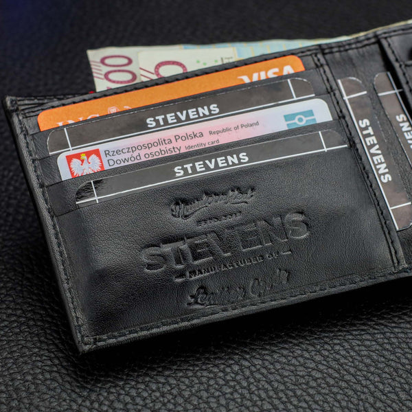 Vīriešu ādas maks Stevens, plāns, melns, ar RFID aizsardzību 8824-R