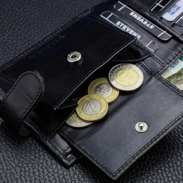 Vīriešu ādas maks Stevens, plāns, melns, ar RFID aizsardzību 8824A-R