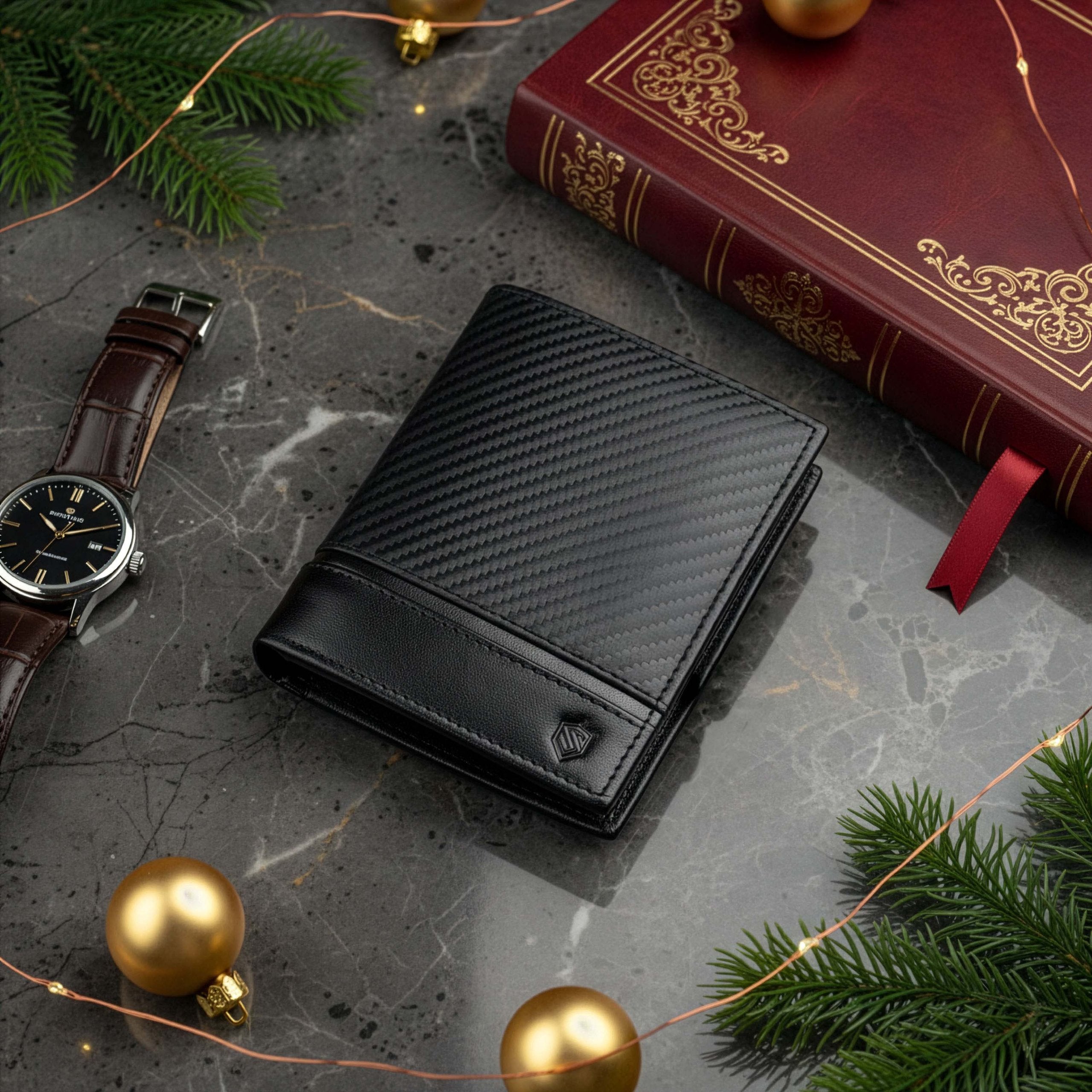 Vīriešu ādas maks Stevens, melns, ar oglekļa šķiedras pārklājumu un RFID aizsardzību 02-326-R