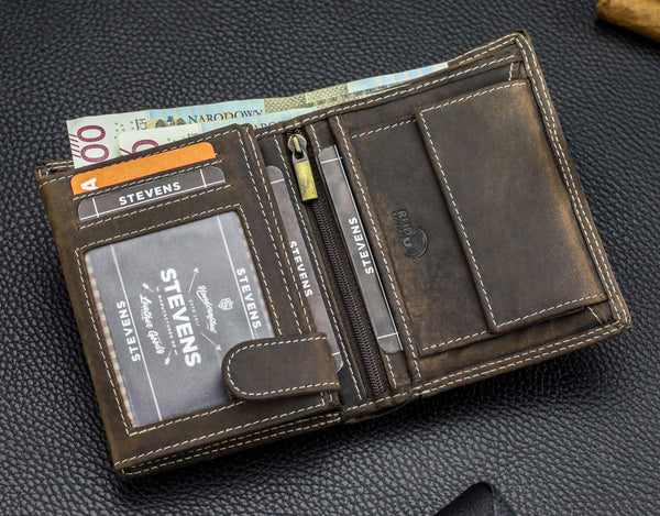 Vīriešu ādas maks STEVENS ar RFID aizsardzību, brūnā krāsā S194 