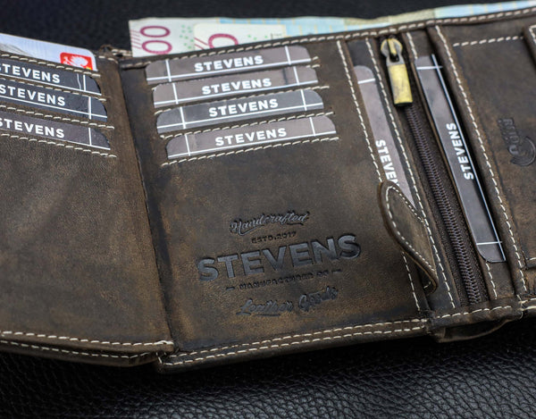 Vīriešu ādas maks STEVENS ar RFID aizsardzību, brūnā krāsā S194 