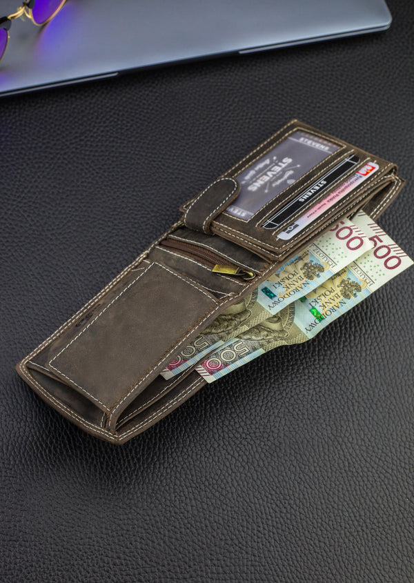 Vīriešu ādas maks STEVENS ar RFID aizsardzību, brūnā krāsā S195 