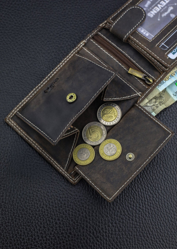 Vīriešu ādas maks STEVENS ar RFID aizsardzību, brūnā krāsā S195 