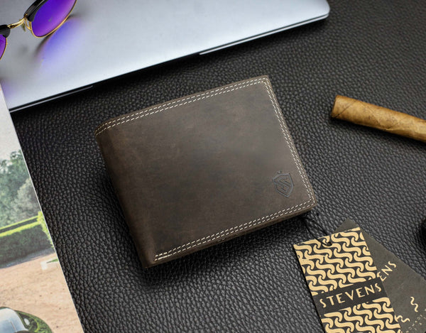 Vīriešu ādas maks STEVENS ar RFID aizsardzību, brūnā krāsā S195 