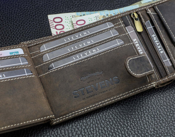 Vīriešu ādas maks STEVENS ar RFID aizsardzību, brūnā krāsā S195 