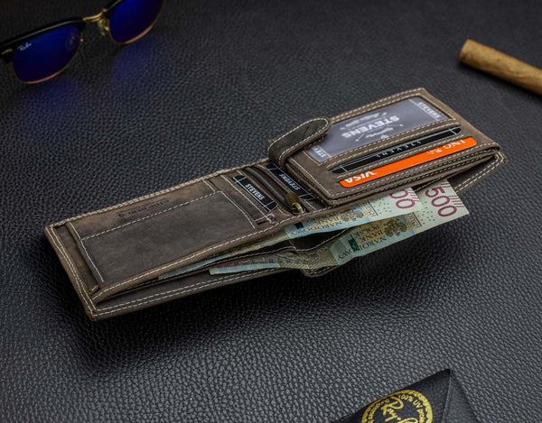 Vīriešu ādas maks STEVENS ar RFID aizsardzību, brūnā krāsā S195 