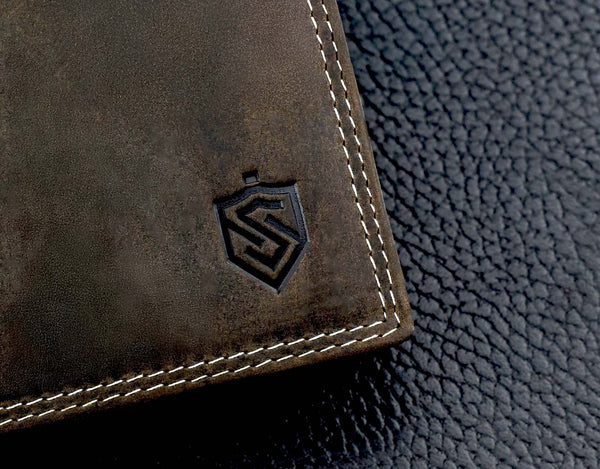 Vīriešu ādas maks STEVENS ar RFID aizsardzību, brūnā krāsā S195 