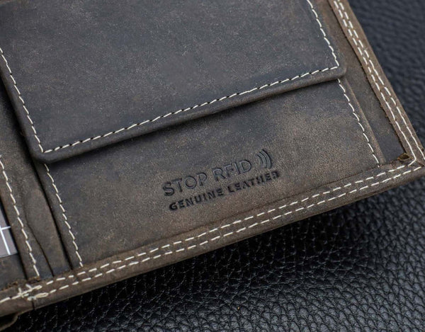 Vīriešu ādas maks STEVENS ar RFID aizsardzību, brūnā krāsā S195 