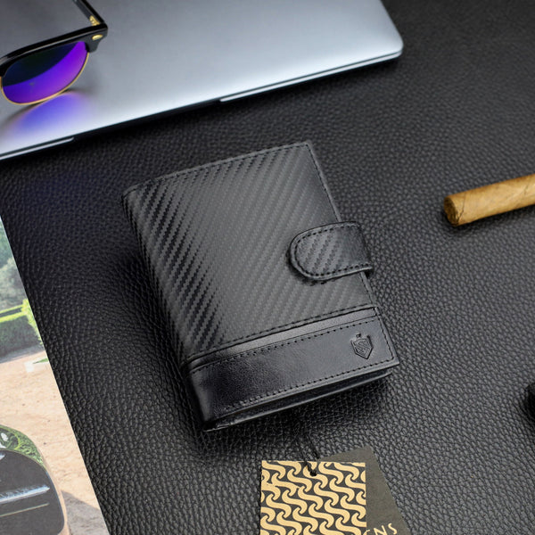 Vīriešu ādas maks Stevens Carbon, melns, ar RFID aizsardzību 02-326A-R