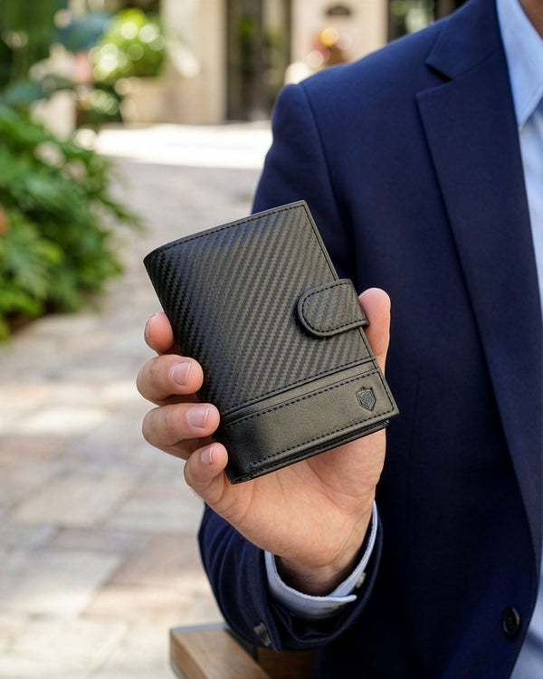 Vīriešu ādas maks Stevens Carbon, melns, ar RFID aizsardzību 02-326A-R