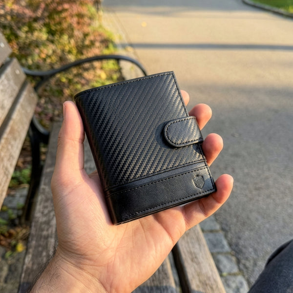 Vīriešu ādas maks Stevens Carbon, melns, ar RFID aizsardzību 02-326A-R