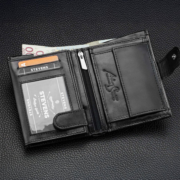 Vīriešu ādas maks Stevens Carbon, melns, ar RFID aizsardzību 02-326A-R