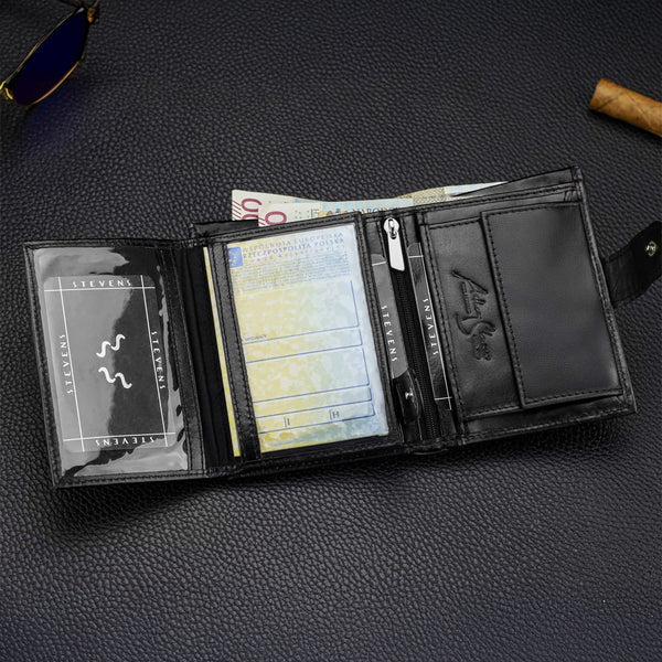 Vīriešu ādas maks Stevens Carbon, melns, ar RFID aizsardzību 02-326A-R