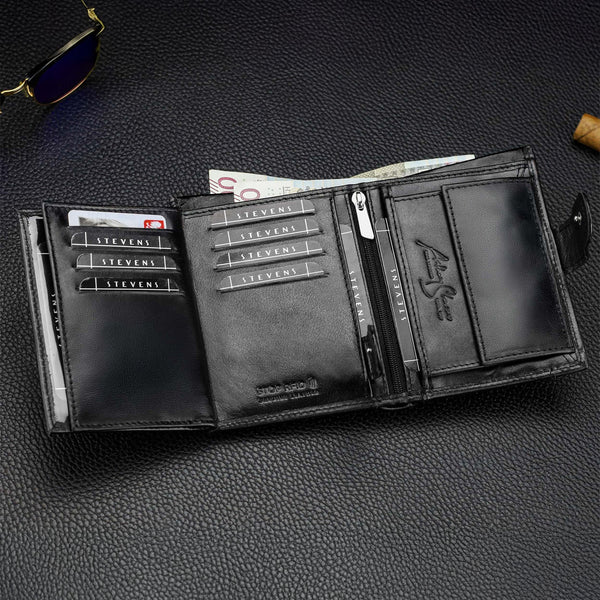Vīriešu ādas maks Stevens Carbon, melns, ar RFID aizsardzību 02-326A-R