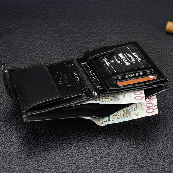 Vīriešu ādas maks Stevens Carbon, melns, ar RFID aizsardzību 02-326A-R