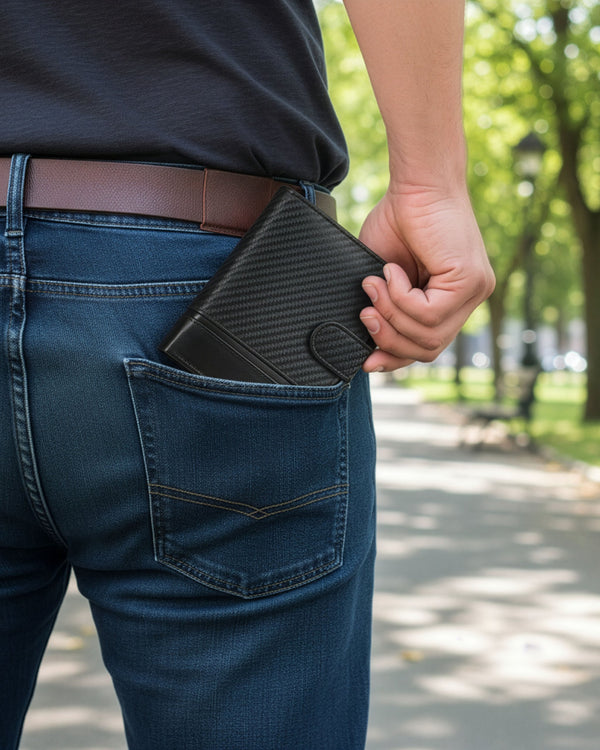 Vīriešu ādas maks Stevens Carbon, melns, ar RFID aizsardzību 02-326A-R