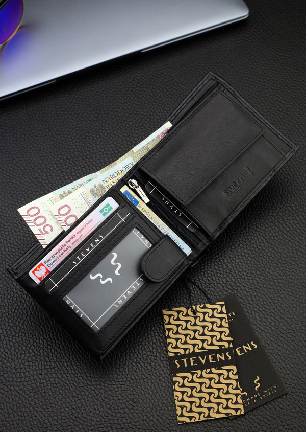 Vīriešu ādas maks Stevens, melns, RFID aizsardzība