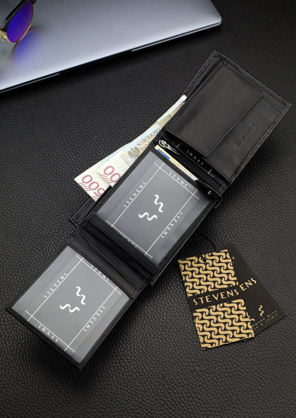 Vīriešu ādas maks Stevens, melns, RFID aizsardzība