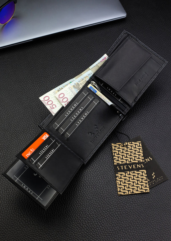 Vīriešu ādas maks Stevens, melns, RFID aizsardzība