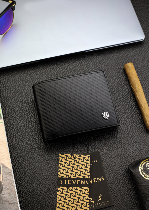 Vīriešu ādas maks Stevens, melns, RFID aizsardzība