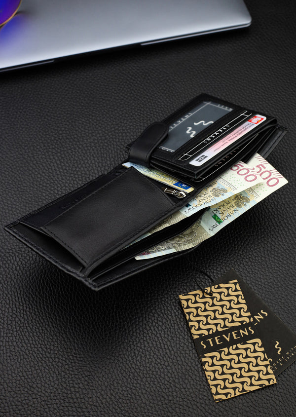 Vīriešu ādas maks Stevens, melns, RFID aizsardzība