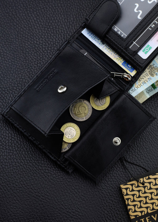 Vīriešu ādas maks Stevens, melns, RFID aizsardzība