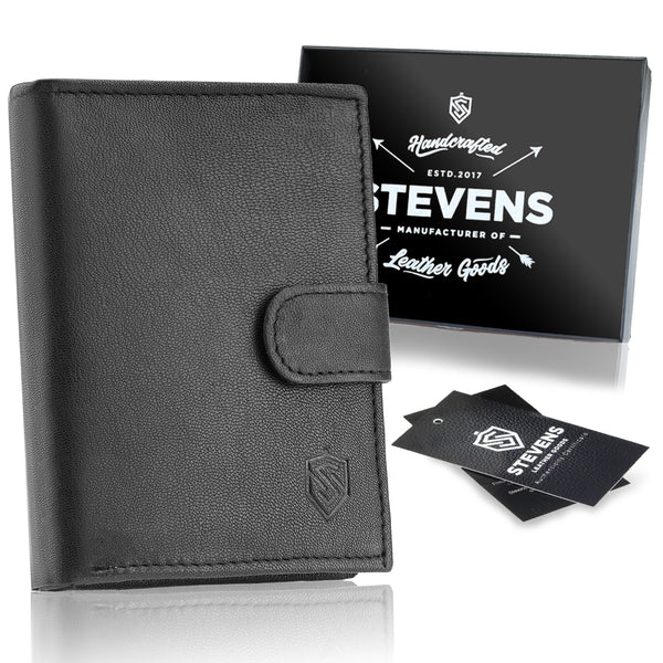 Dāvanu komplekts vīriešiem – STEVENS ādas maks ar RFID aizsardzību, izdzīvošanas karte un dāvanu maisiņš 326A
