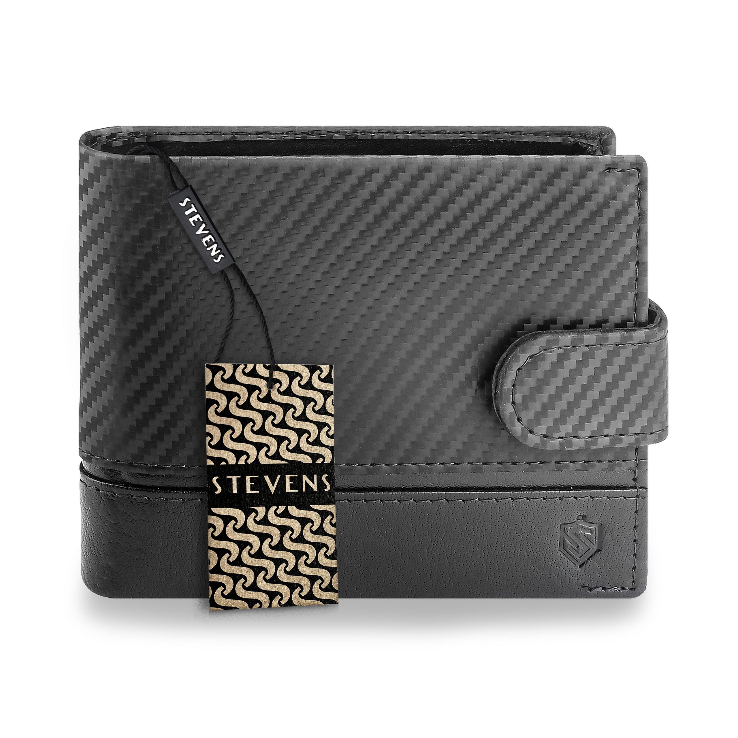 Vīriešu ādas maks Stevens, melns, ar RFID un oglekļa šķiedras pārklājumu 02-325A-R