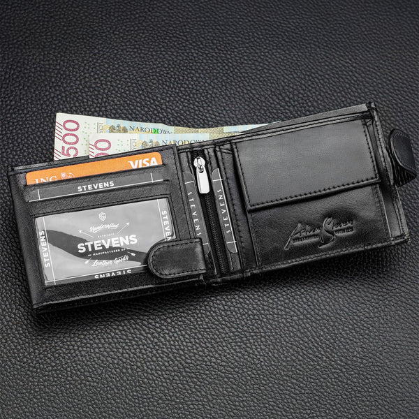 Vīriešu ādas maks Stevens, melns, ar RFID un oglekļa šķiedras pārklājumu 02-325A-R