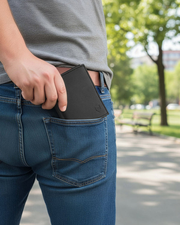 Vīriešu ādas maks STEVENS ar maisiņu, melns, ar RFID aizsardzību 326