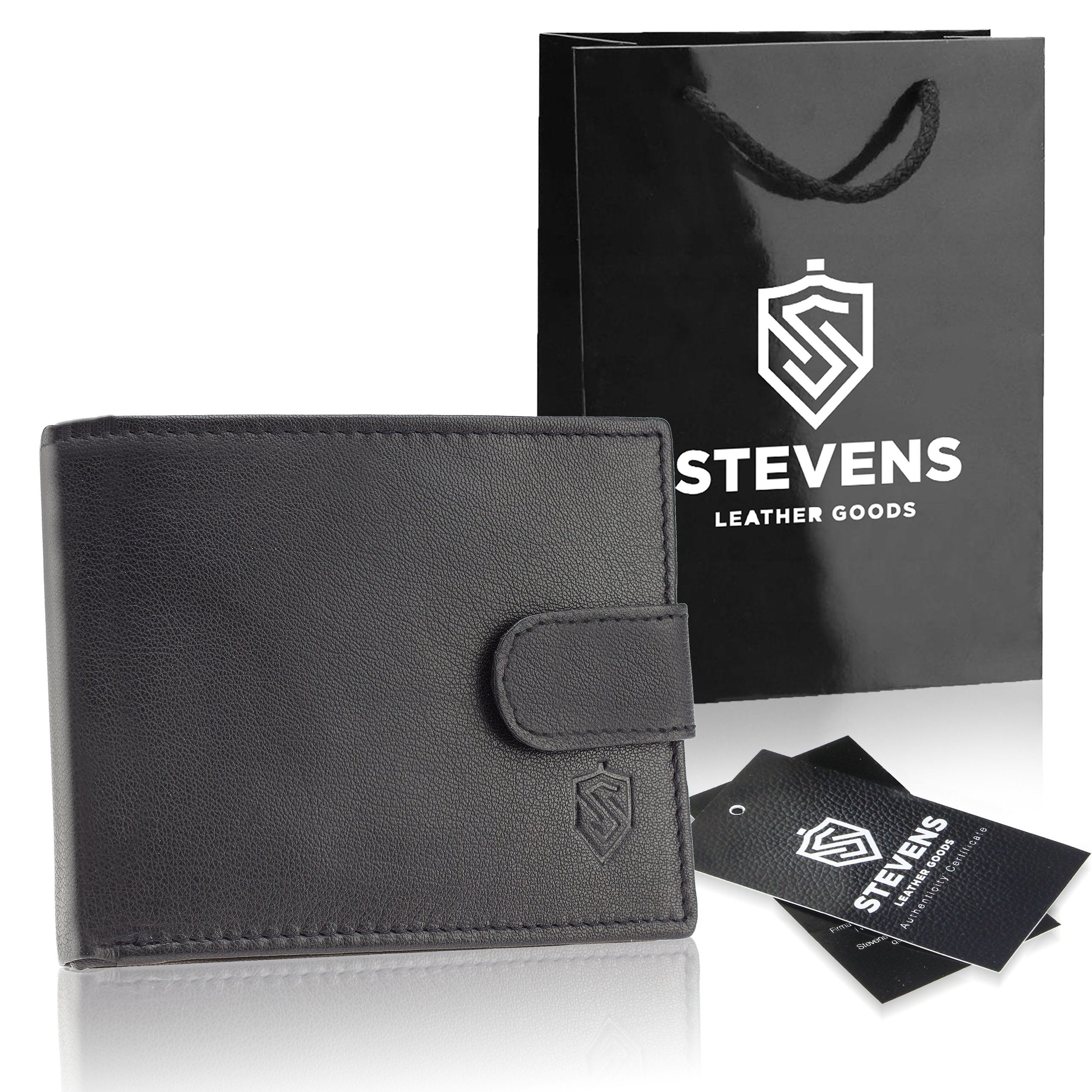 Vīriešu ādas maks Stevens ar RFID aizsardzību, melns PREMIUM W-325A