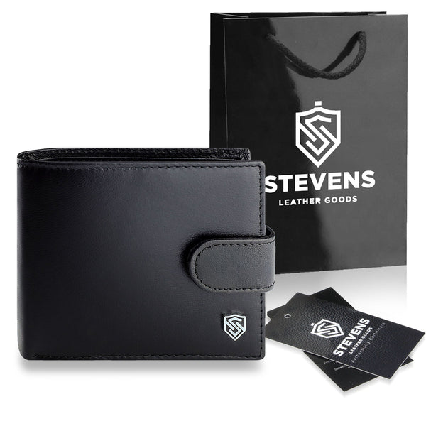 Vīriešu ādas maks Stevens ar RFID aizsardzību, melns PREMIUM 03-325A