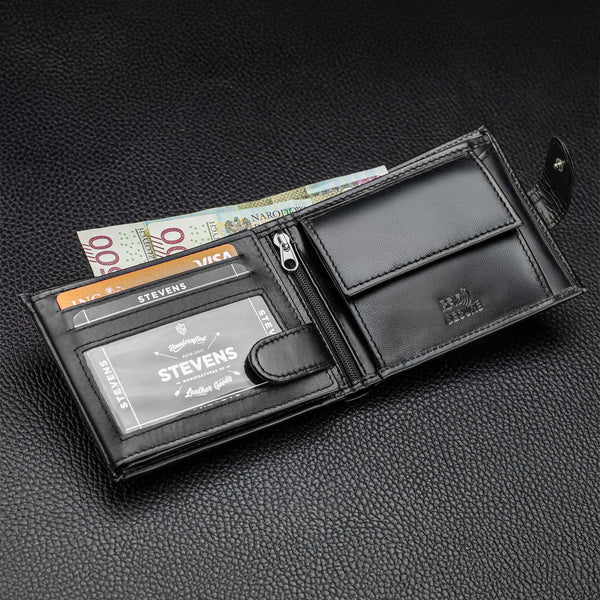 Vīriešu ādas maks Stevens ar RFID aizsardzību, melns PREMIUM 03-325A