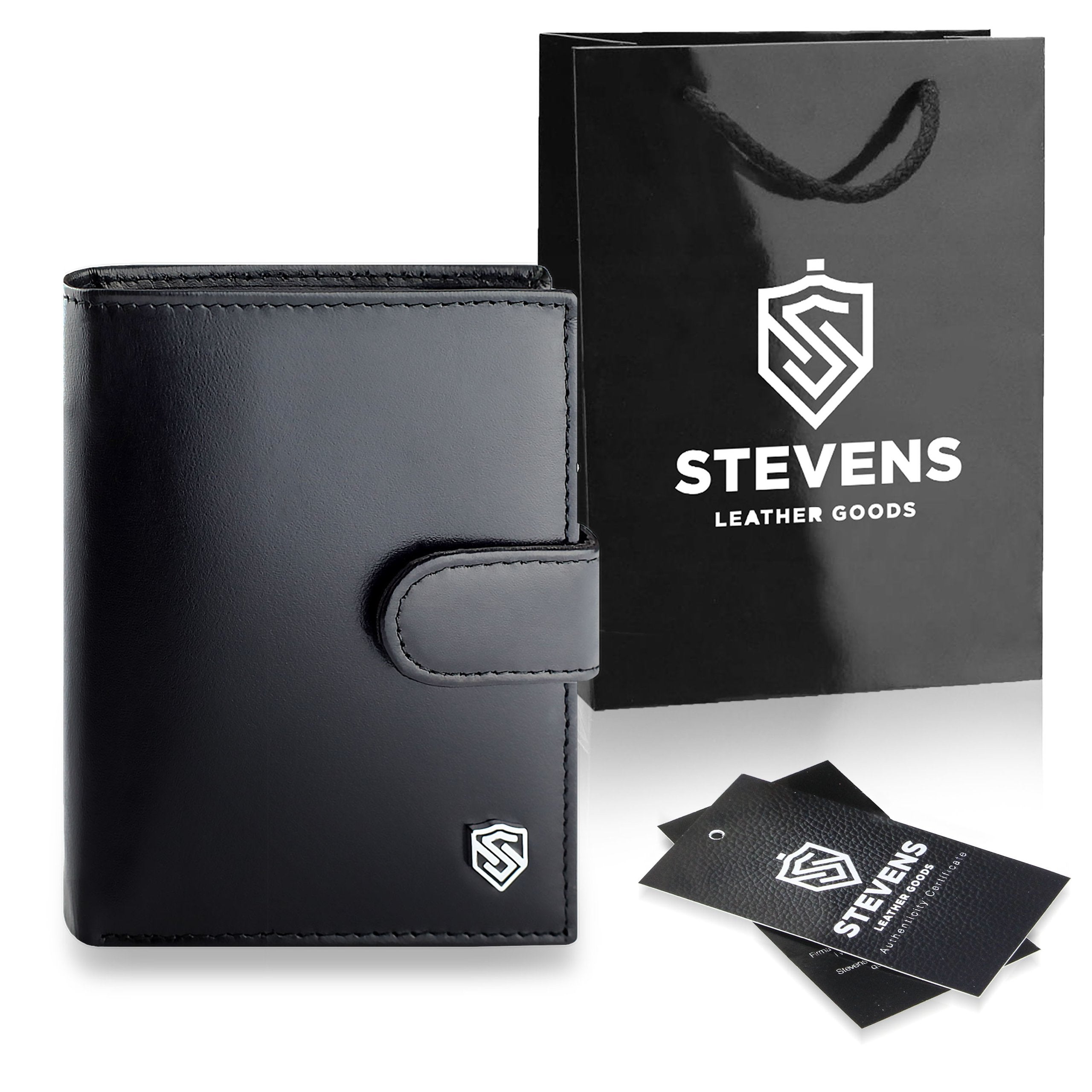 Vīriešu ādas maks STEVENS ar maisiņu, melns, ar RFID aizsardzību Z03-326A