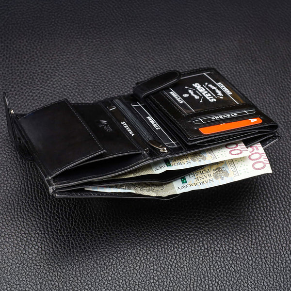 Vīriešu ādas maks STEVENS ar maisiņu, melns, ar RFID aizsardzību Z03-326A