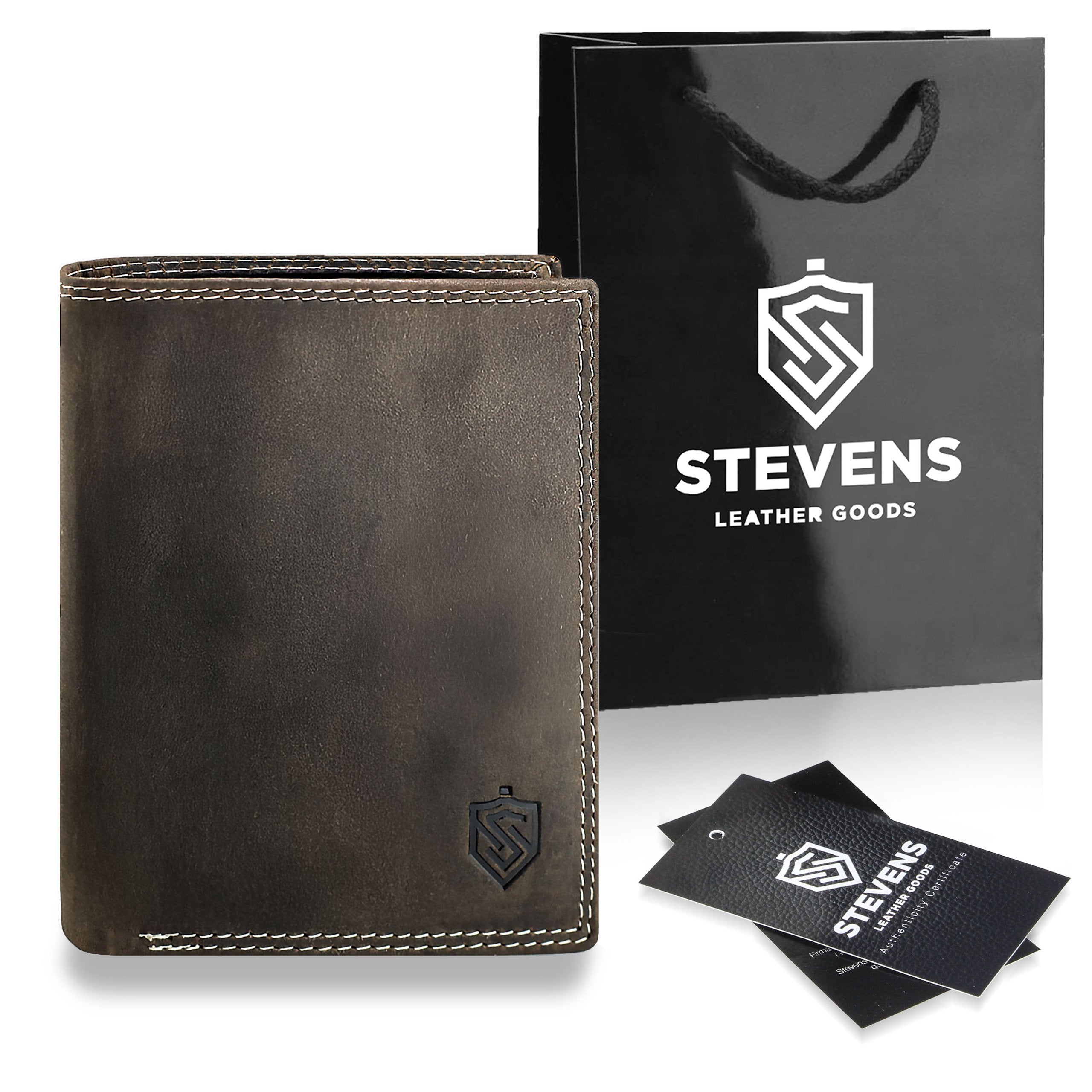 Vīriešu ādas maks STEVENS ar dāvanu maisiņu, melns, ar RFID aizsardzību Z04-326