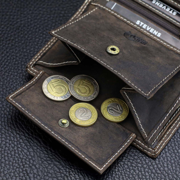 Vīriešu ādas maks STEVENS ar dāvanu maisiņu, melns, ar RFID aizsardzību Z04-326