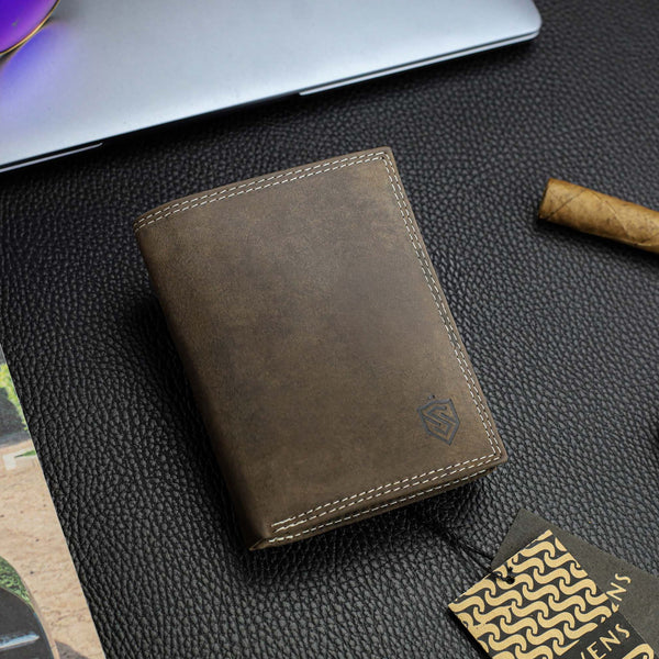 Vīriešu ādas maks STEVENS ar dāvanu maisiņu, melns, ar RFID aizsardzību Z04-326