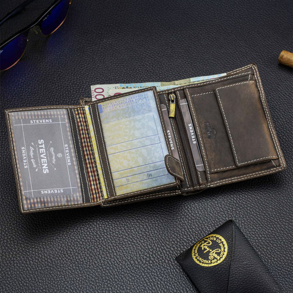Vīriešu ādas maks STEVENS ar dāvanu maisiņu, melns, ar RFID aizsardzību Z04-326