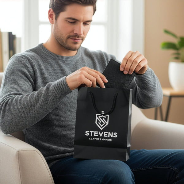 Vīriešu ādas maks STEVENS ar dāvanu maisiņu, melns, ar RFID aizsardzību Z04-326