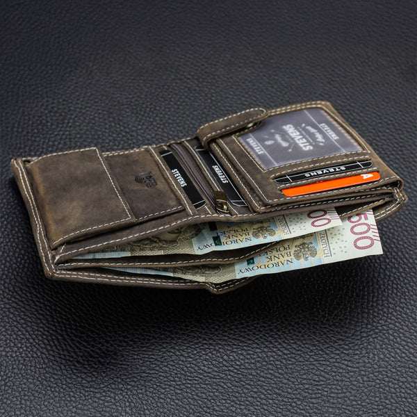 Vīriešu ādas maks STEVENS ar dāvanu maisiņu, melns, ar RFID aizsardzību Z04-326