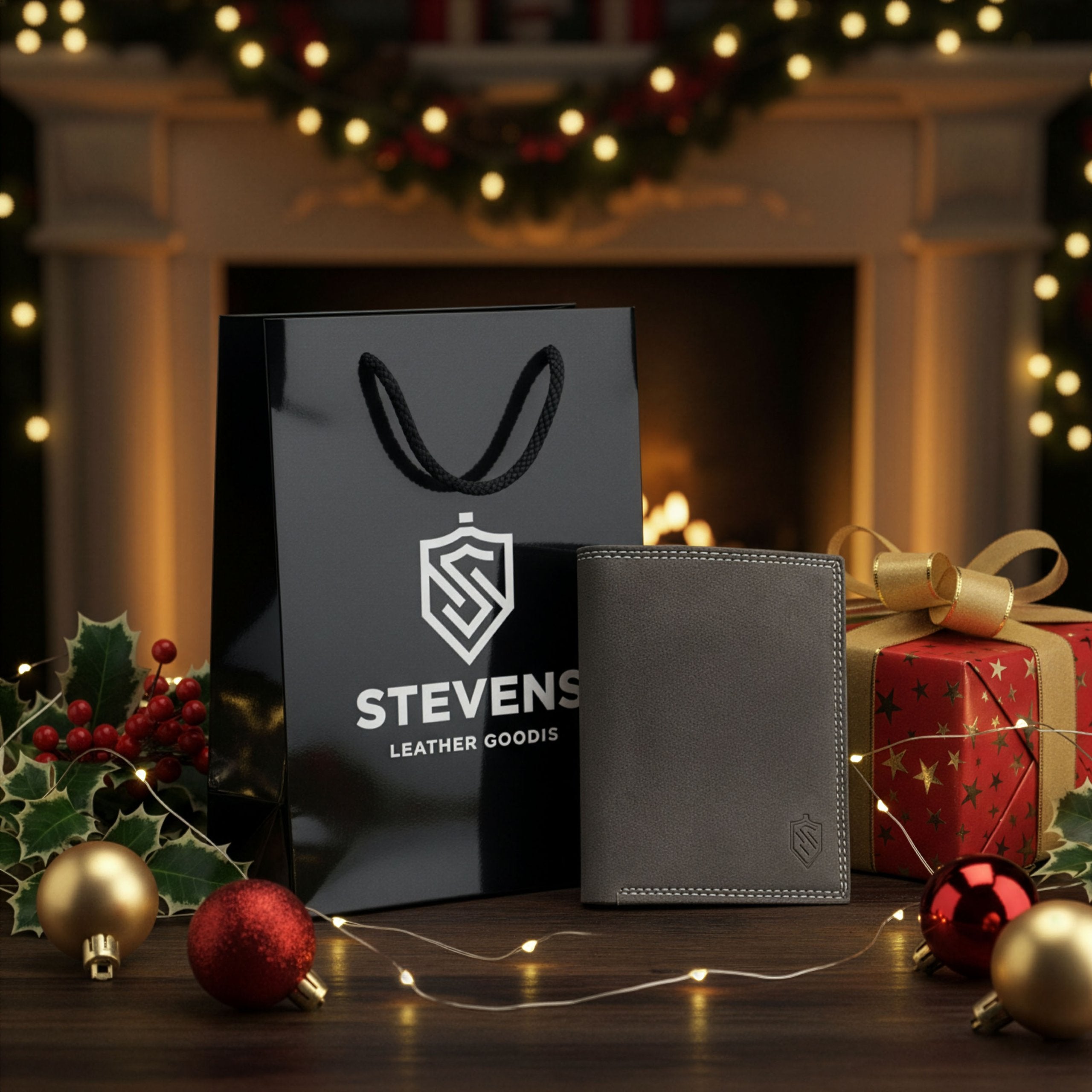 Vīriešu ādas maks STEVENS ar dāvanu maisiņu, melns, ar RFID aizsardzību Z04-326