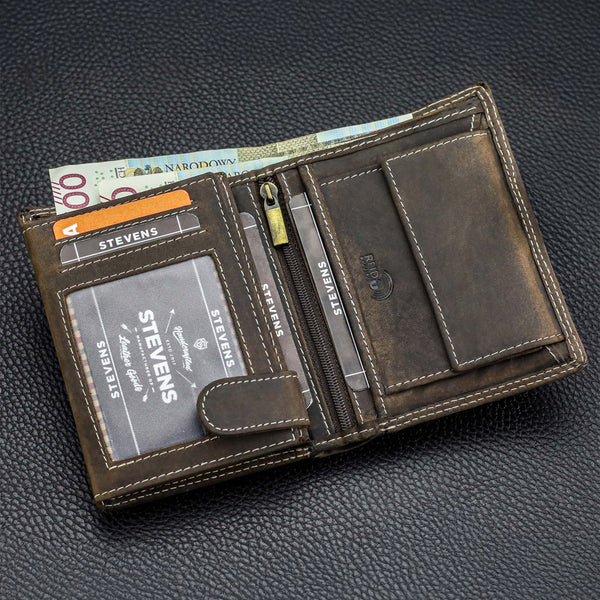 Vīriešu ādas maks STEVENS ar dāvanu maisiņu, melns, ar RFID aizsardzību Z04-326