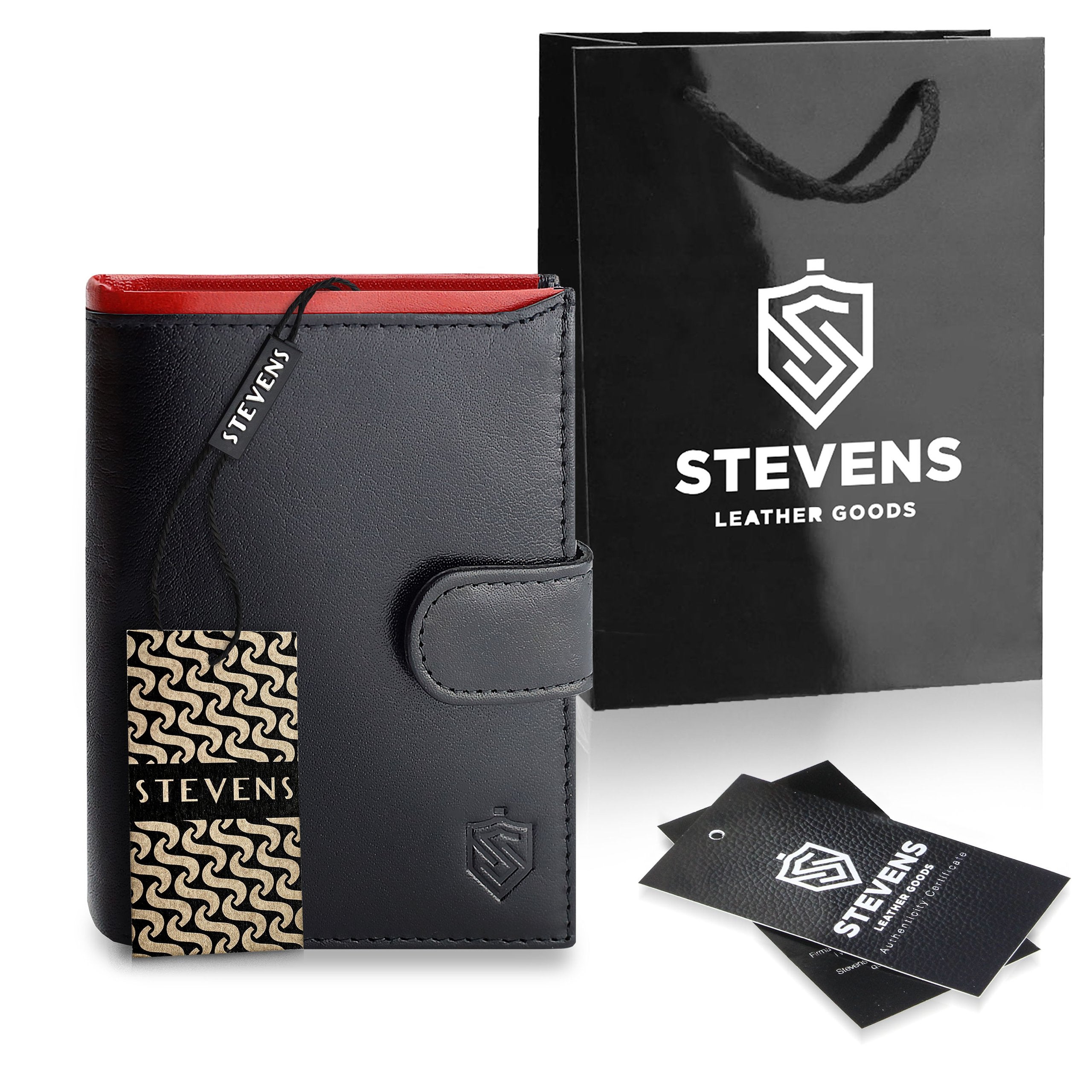 Vīriešu ādas maks STEVENS ar maisiņu, melns, ar RFID aizsardzību Z06-326A