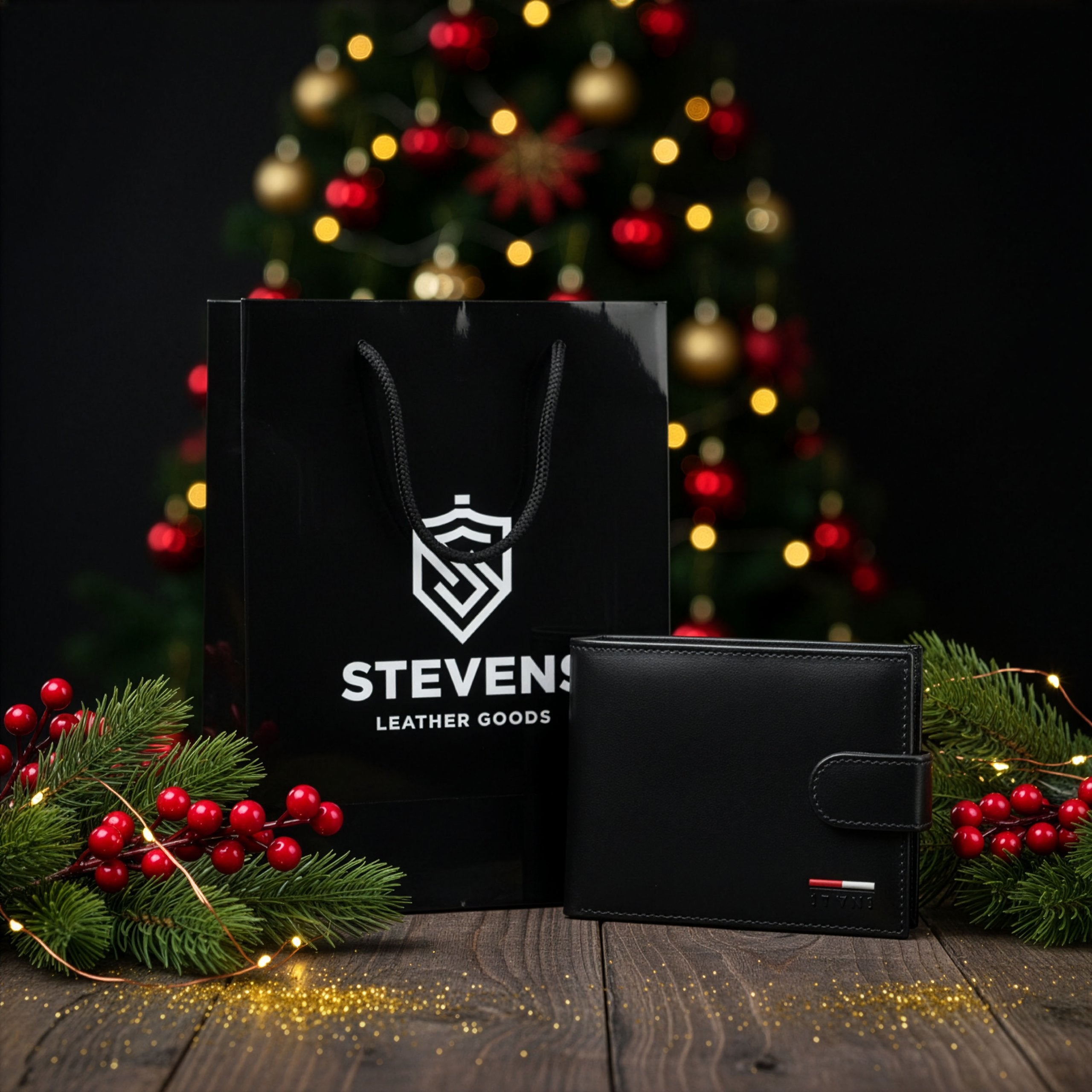 Vīriešu ādas maks Stevens ar RFID aizsardzību, melns PREMIUM 07-325A