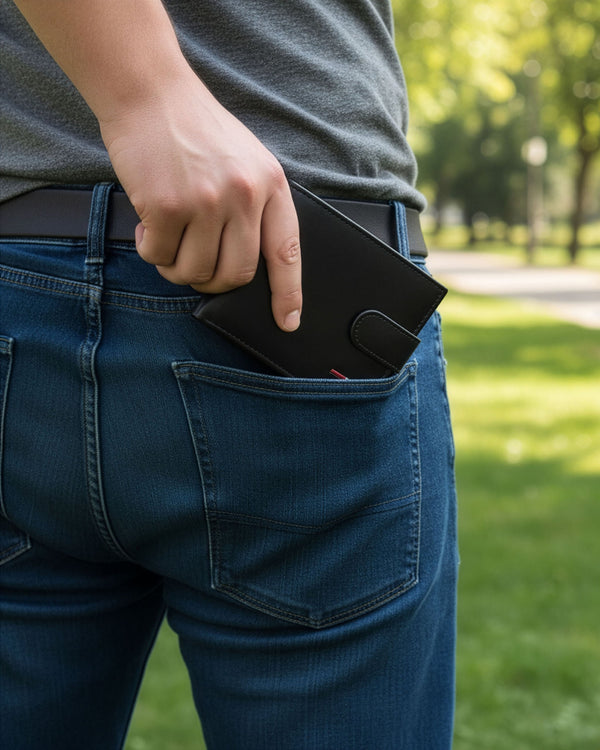 Vīriešu ādas maks Stevens ar RFID aizsardzību, melns PREMIUM 07-325A