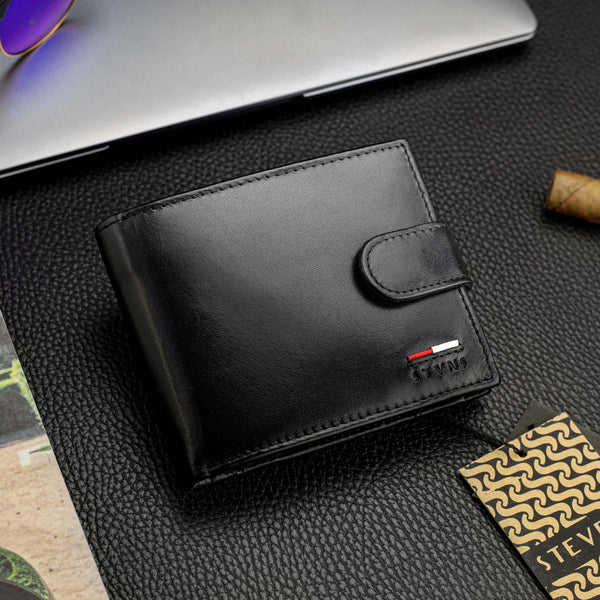 Vīriešu ādas maks Stevens ar RFID aizsardzību, melns PREMIUM 07-325A