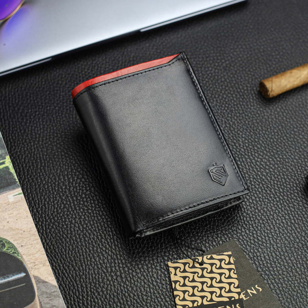 Vīriešu ādas maks STEVENS ar maisiņu, melns, ar RFID aizsardzību Z06-326