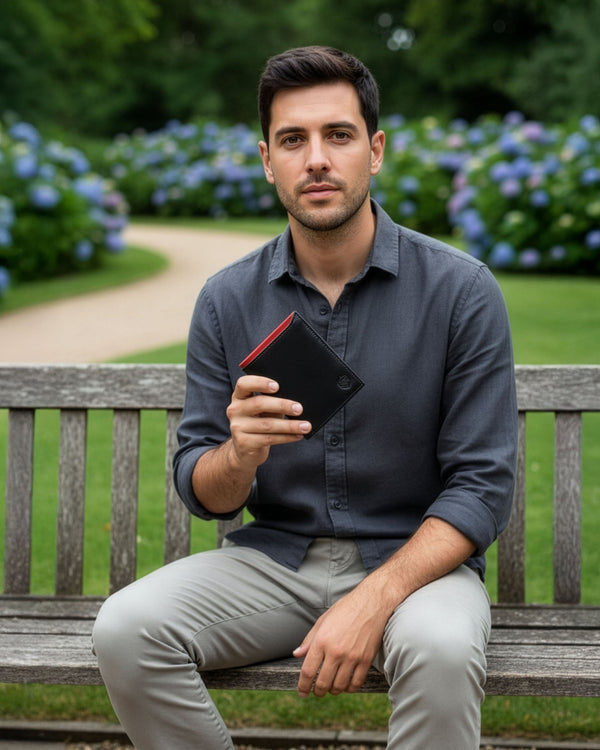 Vīriešu ādas maks STEVENS ar maisiņu, melns, ar RFID aizsardzību Z06-326