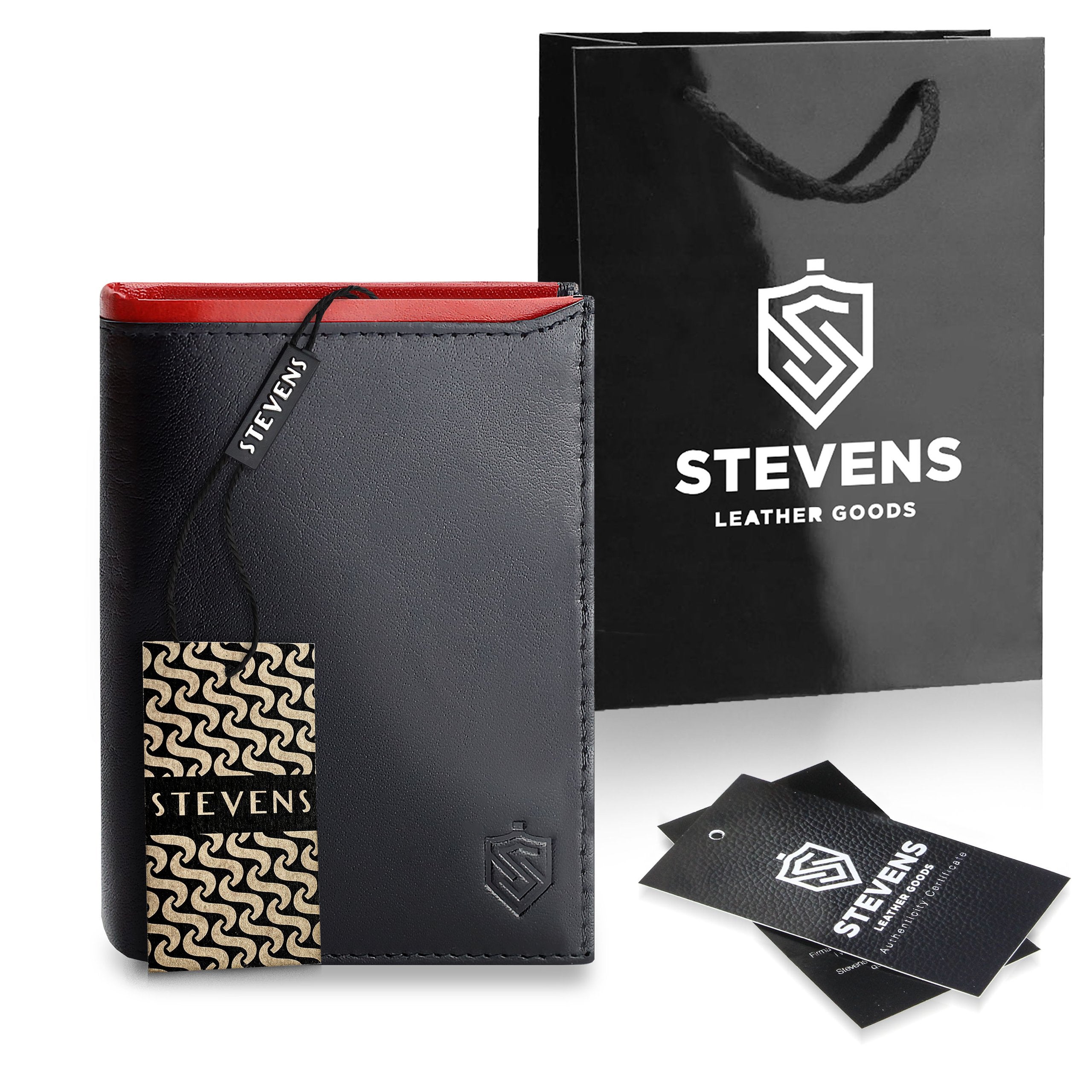 Vīriešu ādas maks STEVENS ar maisiņu, melns, ar RFID aizsardzību Z06-326